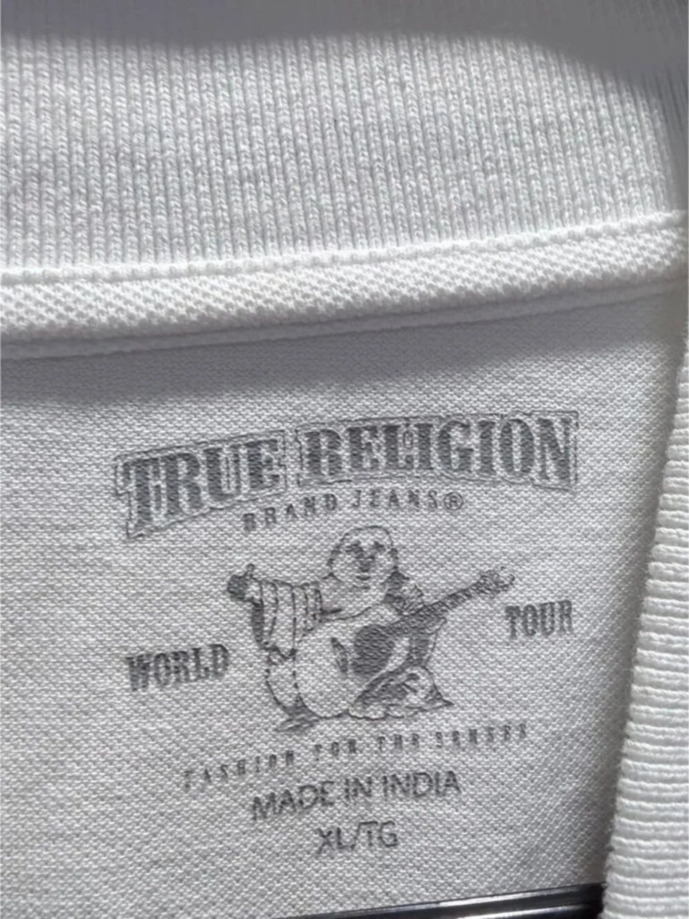 True Religion White Polo Shirt XL/TG Black Trim Logo Graphic Back